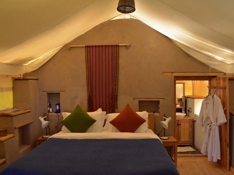 Luxury glamping tent in Leh Ladakh with mountain views